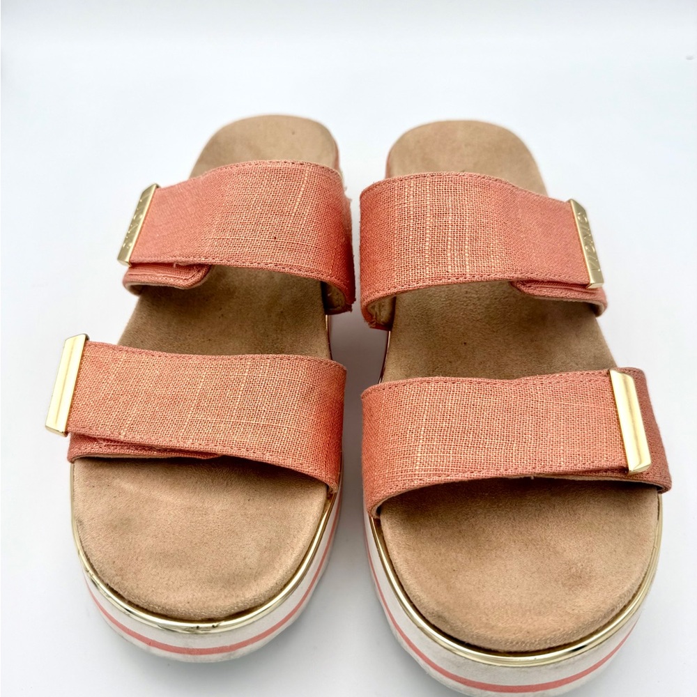 Womens Vionic Brandie Size 9 Coral Slide Platform Sandal Metallic Shine